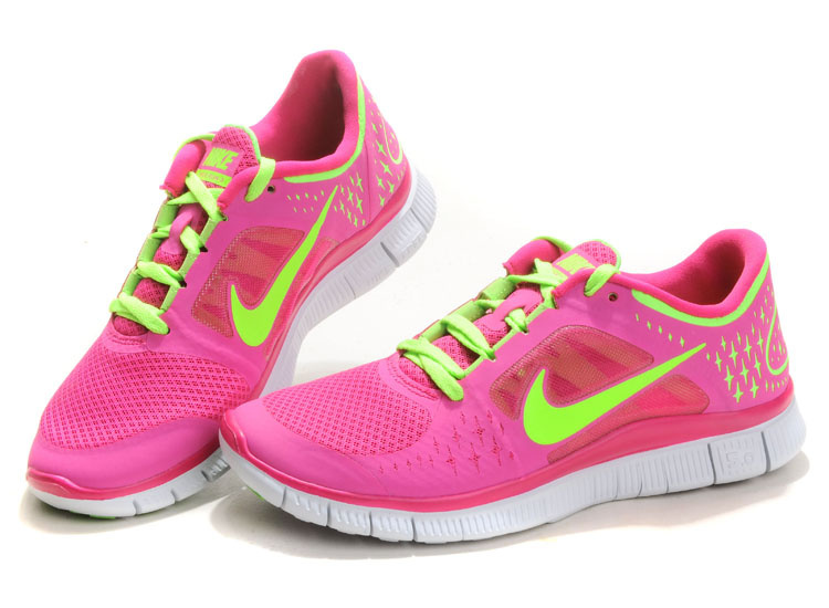 Hot Nike Free5.0 Women Shoes Greenyellow/Deeppink